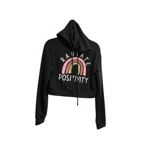 mmmmmm Radiate Positivity Graphic Gray Hoodie Pullover Sweatshirt Womens Size M